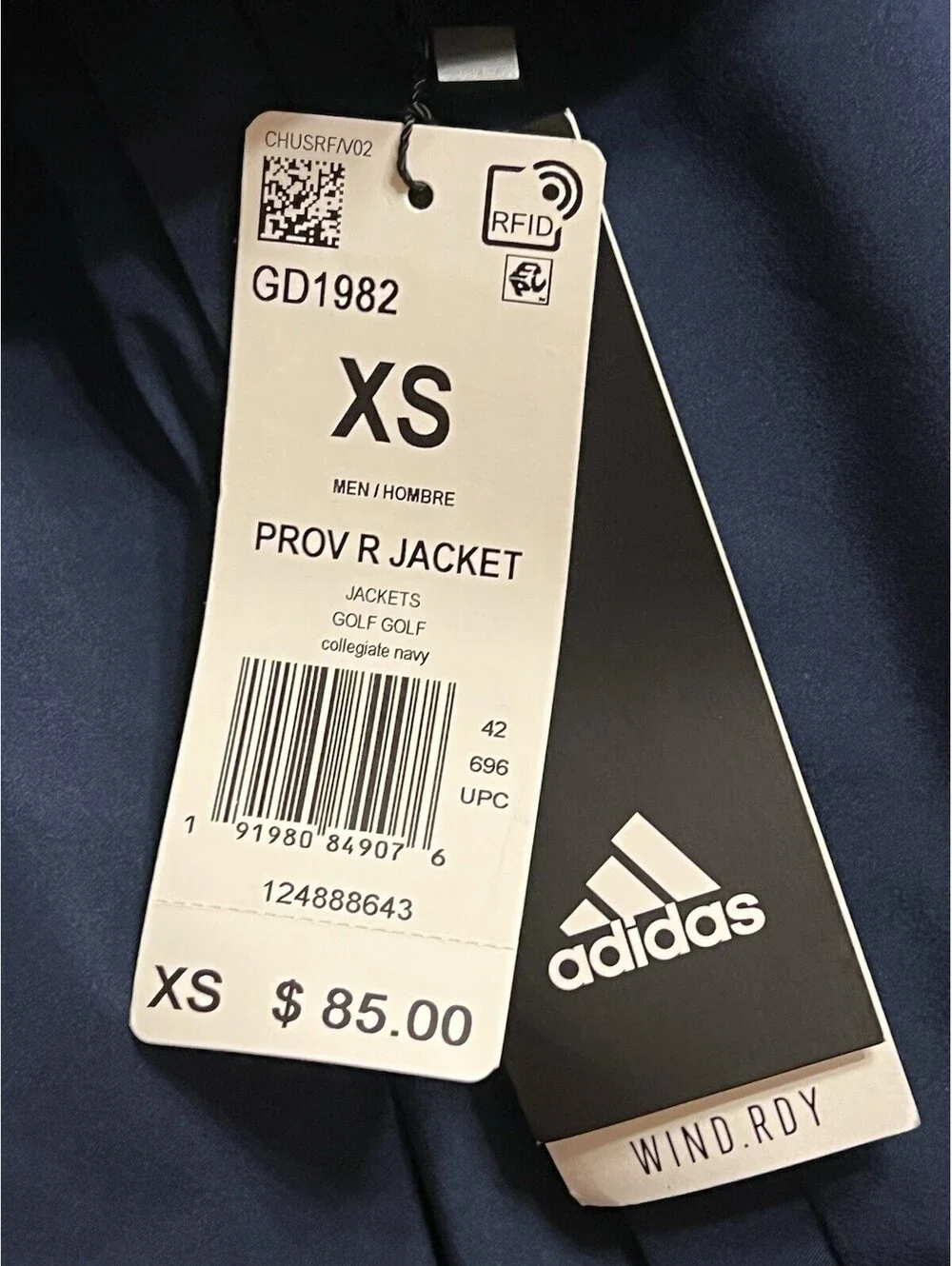 Adidas Provisional Rain Golf Jacket Men’s Size XS Collegiate Navy